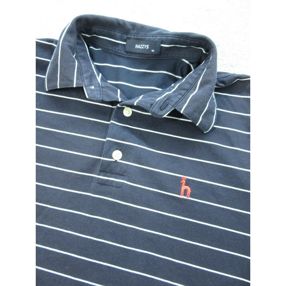 Hazzy Polo Shirt Men's Size Small Striped Navy Blue Short Sleeves Cotton Stretch
